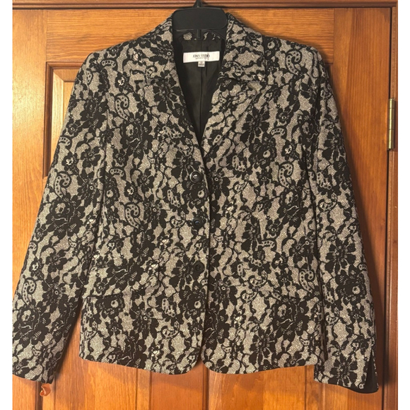 Jones Studio Blazer Womens 10 Black Lace Overlay Formal Career Jacket - Picture 1 of 7